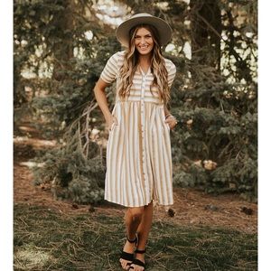 Roolee golden striped dress with pockets!